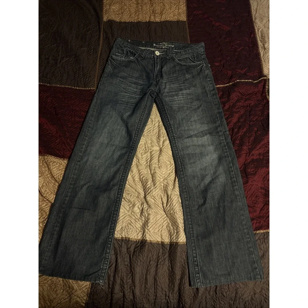 Reward Jeans Mens 32x29 Straight Fit‎ Denim Dark Wash Saw Tooth Pocket Hemmed